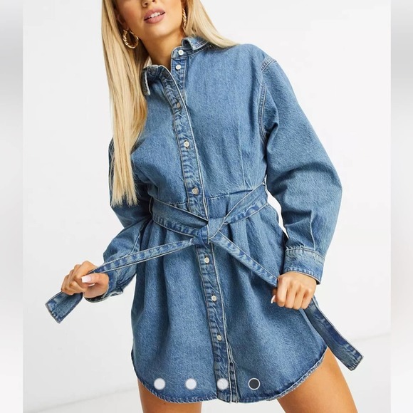 ASOS Denim Button Up Long Sleeve Dress Size 10P - Picture 1 of 11